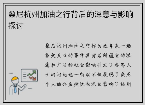 桑尼杭州加油之行背后的深意与影响探讨